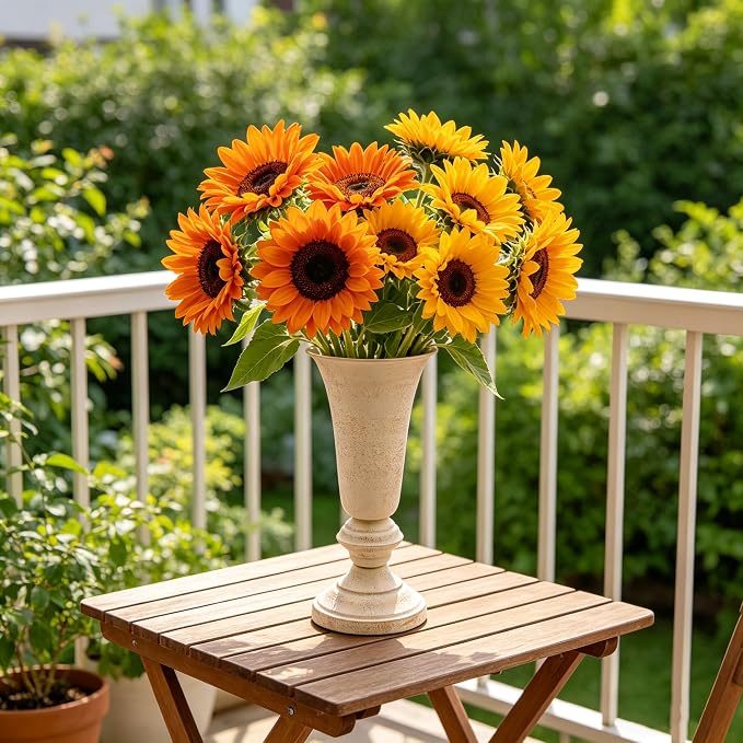 Hosley 12.75” Tall Metal Vase – Vintage Urn Style Decorative Centerpiece for Table, Wedding, Living Room & Floral Arrangements