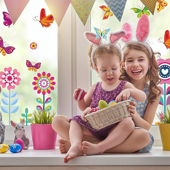 107PCS Spring, Summer & Fall/ Winter Window Clings - Spring Flowers, Butterfly & Others - Decals Sticker Set