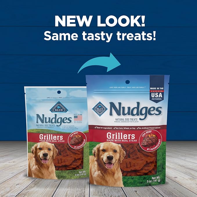 Blue Buffalo Nudges Grillers Steak Dog Treats, 5 oz | Real Beef First, Oven-Dried, Easy to Tear, For All Breed Sizes, No Artificial Preservatives