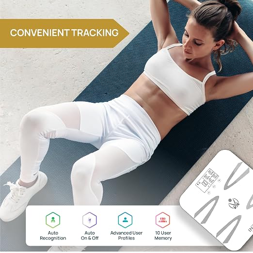 INEVIFIT Body-Analyzer Scale, Highly Accurate Digital Bathroom Body Composition Analyzer, Measures Weight, Body Fat, Water, Muscle, BMI, Visceral Levels & Bone Mass for 10 Users. Includes Batteries