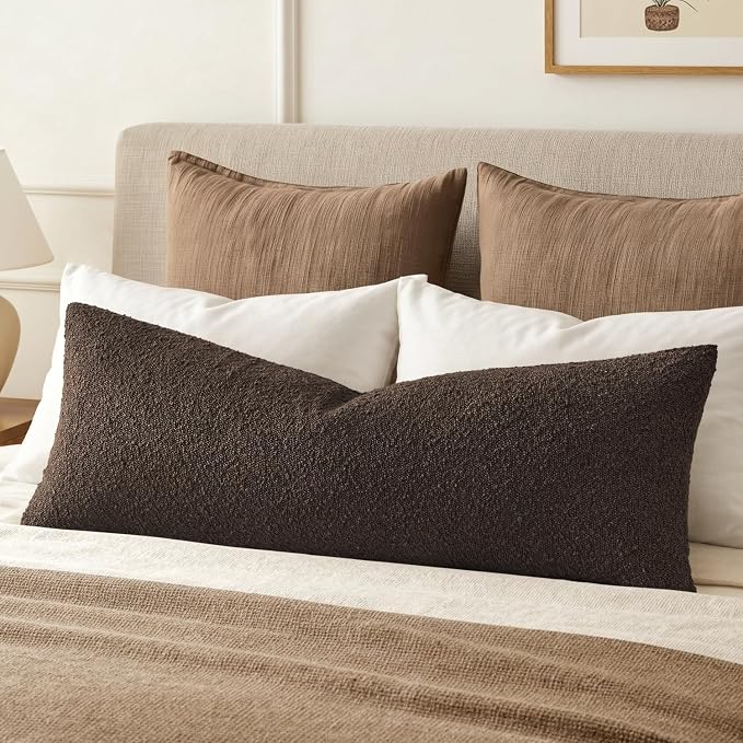 MIULEE Textured Boucle Lumbar Pillow Cover for Bed 14x36 Cocoa Brown | Pack of 1 Textured Neutral Fall Couch Throw Pillow Cover, Accent Solid Long Body Pillowcase, Sofa Living Room Home Decor