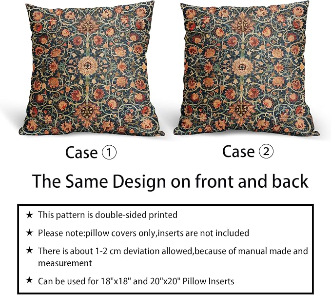 Vintage Floral Pillow Covers 18X18 Inch Set of 2 Burnt Orange Flowers Botanical Decorative Square Pillow Cases Navy Blue Art Cushion Case Farmhouse Home Decor for Sofa Couch Bedroom Outdoor