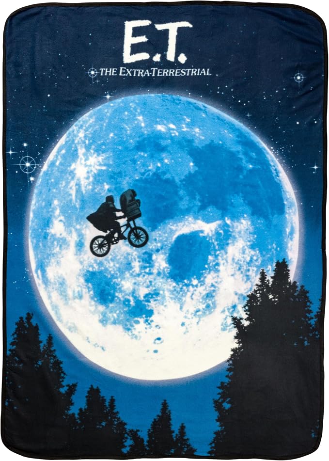 Silver Buffalo ET The Extra-Terrestrial, Fleece Throw Blanket, 45x60in | Movie Poster, Moon, Bike, Soft and Cozy, 180 GSM