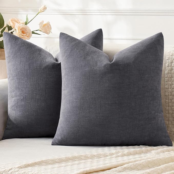 MIULEE Grey Chenille Couch Throw Pillow Covers, 18x18 | Set of 2, Soft Farmhouse Modern Home Decor, Decorative Pillowcases for Sofa Living Room Bed