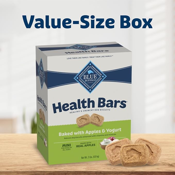 Blue Buffalo Health Bars Apples & Yogurt Mini Dog Biscuits, 2 lb | Smaller Bite, Same Crunch, Oven-Baked, No Chicken By-Product, Corn, Wheat, or Soy