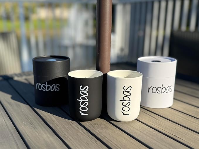 rosbas Palo Santo Soy Wax Candle - 8 oz in Ceramic Jar - Boxed - Clean Burning for Energy Cleansing - Black - Made in USA