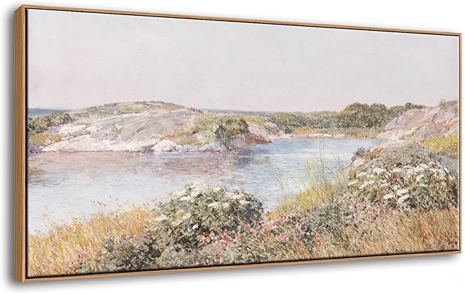 DJSYLIFE Vintage Meadow and Pond Framed Wall Art, Farmhouse Landscape | 20x40 inch Canvas Prints, Impressionist Style, Ready to Hang, Countryside Decor for Living Room, Bedroom, Above Bed