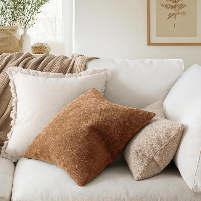 MIULEE Textured Chenille Throw Pillow Covers 18x18 Inch Brown | Pack of 2 Decorative Soft Throw Pillows, Solid Textured Cushion Covers, Modern Home Decor for Couch Sofa Bedroom Living Room