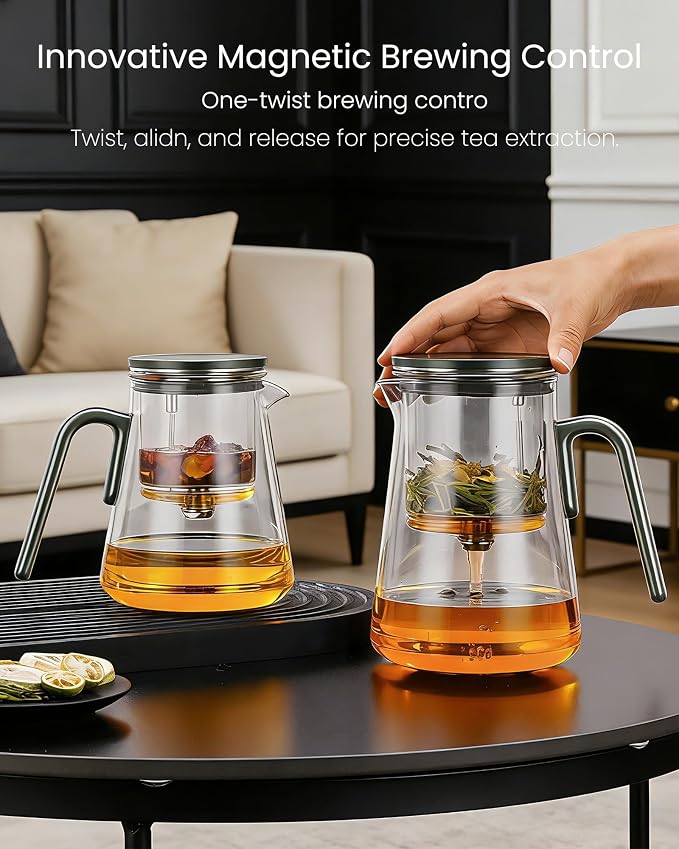 ZENS Enchanted Tea Pot with Magnetic Lid, Magic Glass Infuser Teapot for Loose Leaf Tea Steeper, Mess-Free Herbal Tea Maker, Tea Diffusers for Tea Lovers Ideal Gifts, 34oz (1000 ml)