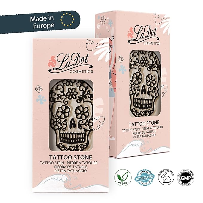 LaDot Temporary Tattoo Stamp– Easy-to-Use Reusable Ceramic Skin Stamp for Creating Custom Temporary Tattoos – Fun Body Art Tool for Parties, Events, and Festivals (Sugar Skull, Medium)