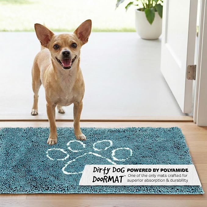 Dog Gone Smart Dirty Dog Doormat - Fast Drying Rug - Pacific Blue, 23x16 in | Super Gripper Backing for Clean Floors - Absorbent Microfiber and Machine Washable Mat for Muddy Paws