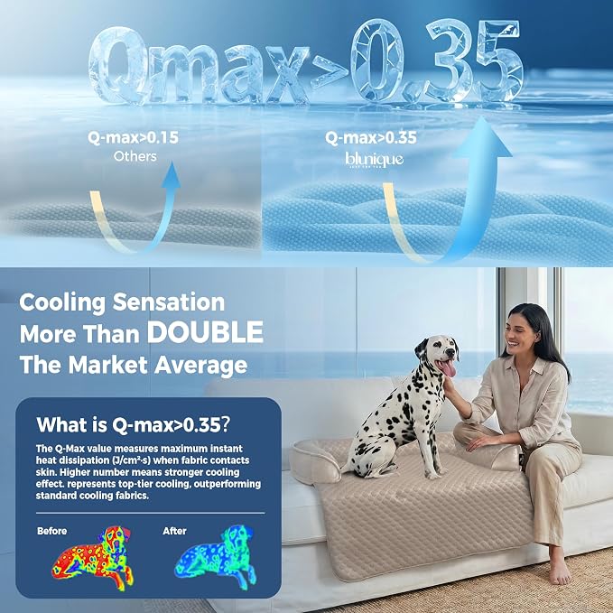 Medium Dog Cooling Bed for Sofa, 35x31 Inch Pets Couch Cover Mat | Waterproof & Easy Clean & Non-Slip Bottom & Non-Gel, Washable Dogs Summer Couch Pad For Indoor & Outdoor, Taupe