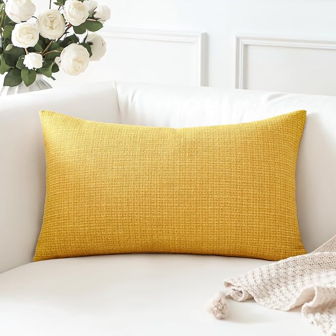 OTOSTAR Linen Throw Pillow Cover Set of 1 Decorative Lumbar Pillowcases Cushion Covers 12x20 Inch for Home Decor Sofa Bedroom Car 30 x 50CM Yellow