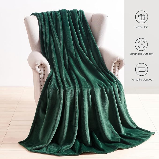 TASTHROW DarkGreen Throw Blanket 60x80 Inches | Soft Plush Cozy Fleece Flannel Throw Blanket, Lightweight Warm Throws for Bed, Couch, Bedroom and Living Room, All Seasons