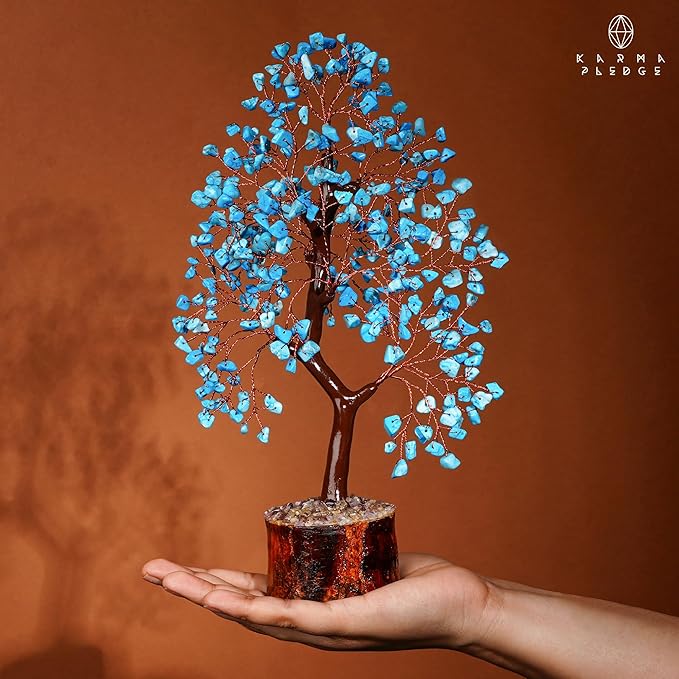 Crystal Tree of Life Birthday Gifts for Women, Men, Handmade Home Decor, Office, Room Decoration, Turquoise Reiki Healing Crystal Chakra Tree for Money, Good Luck Gifts for Her, Mom & Dad