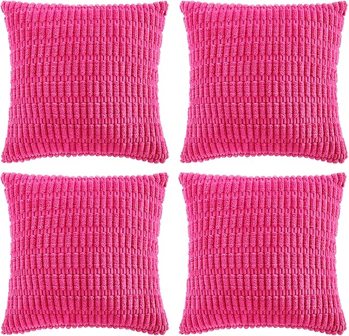 Fancy Homi 4 Packs Decorative Throw Pillow Covers for Living Room Couch Bed, Modern Farmhouse Boho Home Décor Accent Cushion Case, 18" x 18", Hot Pink