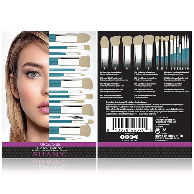 SHANY14 Piece Makeup Brush Set – Elite Cosmetics Brush Collection - Complete Kabuki, Eyes, Face, powder, foundation Makeup Brush Set - Turquoise