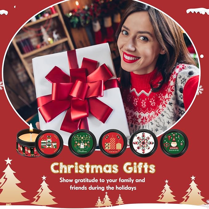 MTLEE 24 Sets Christmas Scented Soy Wax Candles Aromatherapy Candles with Organza Bag and Cards Bulk, Portable Travel Tin Candle Party Favors Christmas Gifts for New Year Home Supplies (Abstract)