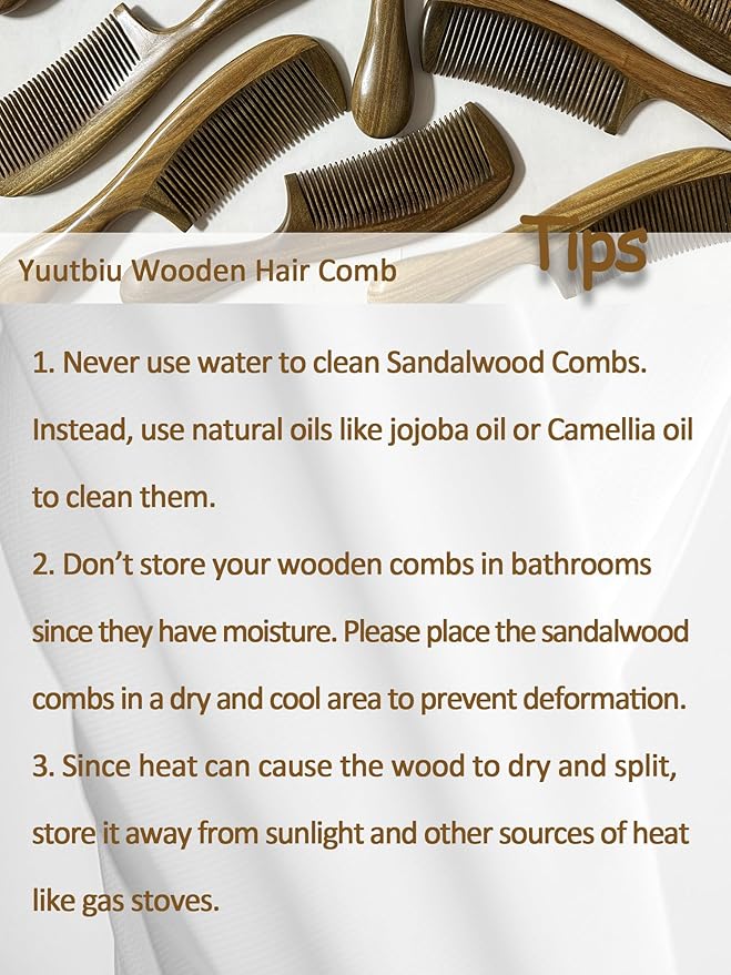 Yuutbiu Sharp Fine Tooth Green Sandalwood Comb with Handle - Wooden Thin Hair Detangler Brush for Smoothing & Precision Hair Styling (Anti-Static & Durable)