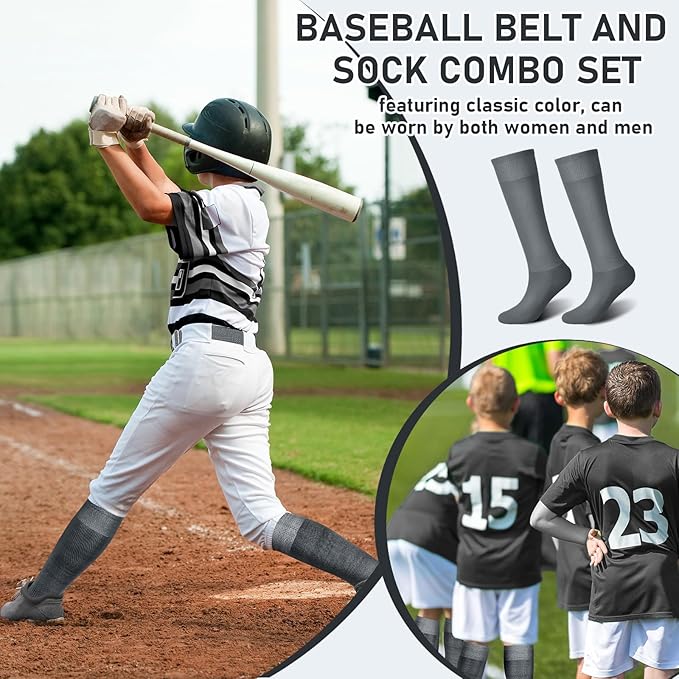Zhanmai Baseball Belt and Socks Combo Adjustable Softball Socks and Elastic Waist Belt for Youth Boys Girls, Adult