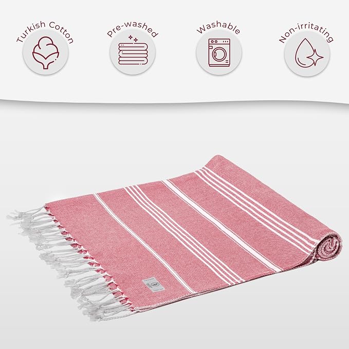 Ossano Cute Beach Towel - Quick Dry & Sand Free, Oversized (39" x 71"), Versatile, Perfect as Yoga Mat, Pool Towel, Turkish Towel, or Picnic Blanket - Coral
