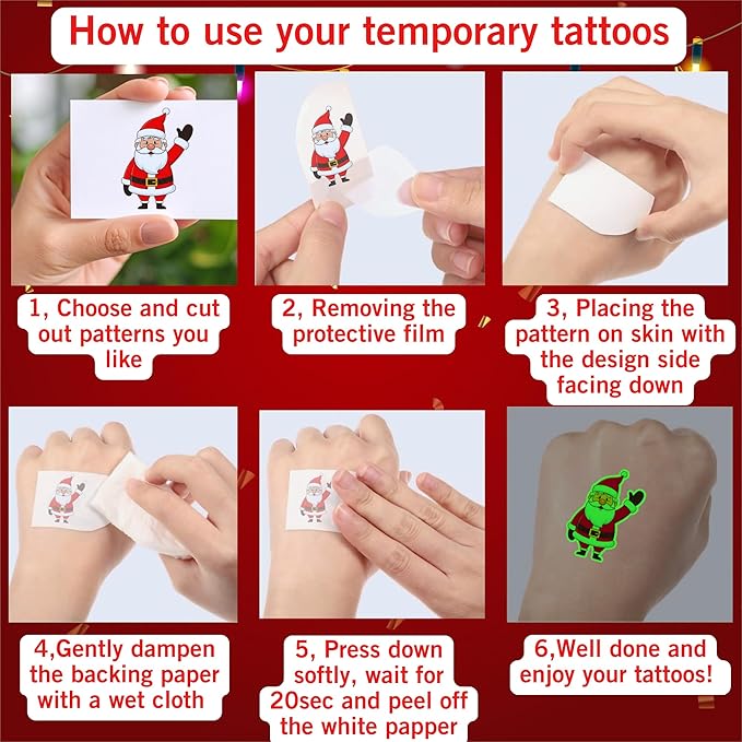 Glow In Dark Christmas Temporary Tattoos | Luminous Christmas Decorations Accessories Party Favors Supplies Goodie Bags Stocking Stuffers Xmas Santa Claus Snowman Gift Idea For Kis Teen Adult-60Pcs