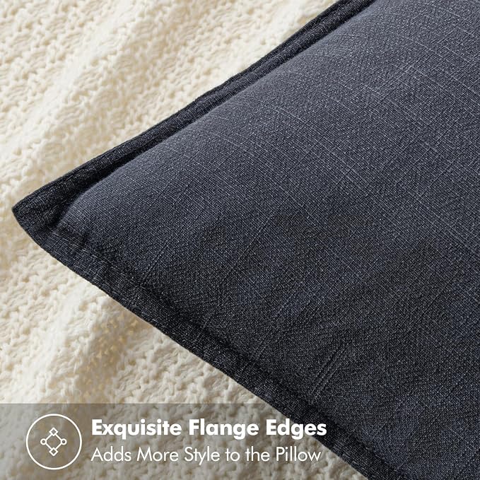 MIULEE Decorative Linen Euro Sham Pillow Covers 24x24 Dark Gray | Boho Farmhouse Neutral Couch Throw Pillows for Bed, Pack of 2 Accent Modern Pillowcases, Sofa Livingroom Home Decor