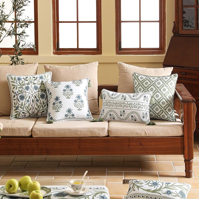 Designer Vintage Linen Throw Pillow Cover,20"x12"-Mosella D | French Elegant Rectangle Decor Pillow Cover,Concealed Zipper Design,Floral Pattern,Sofa,Bedroom,Living Room,Lounge Chairs