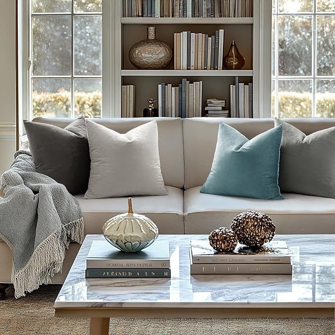 MIULEE Velvet Throw Pillow Covers 20x20 Inch Pack of 2 Medium Gray | Soft Solid Decorative Pillow Covers, Modern Luxury Home Decor, for Couch Chair Sofa Bedroom Livingroom