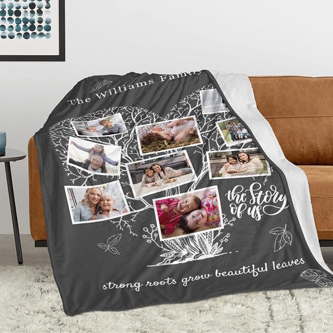 Custom Throw Blanket with Picture Text, Personalized Photo Blanket | Personalized Mothers Day Gifts for Mom from Daughter Son, Birthday Christmas Anniversary Valentine's for Mom Grandma Women