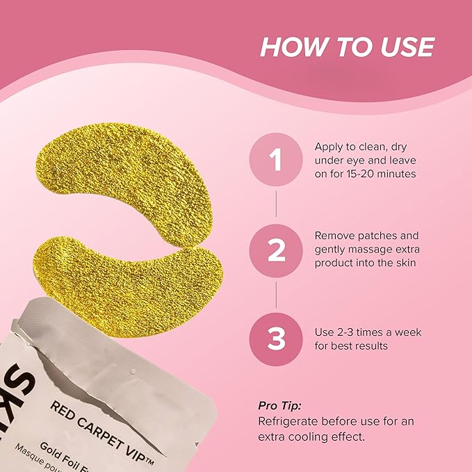 SKIN GYM Gold Foil Eye Mask 5 Pack, Hydrating and Brightening Under-Eye Treatment with Bakuchiol and Hyaluronic Acid