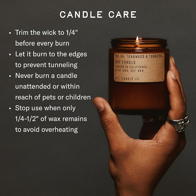 P.F. Candle Co. Arroyo Oak Classic Standard Scented Soy Wax Candle (7.2 oz) 40-50 Hour Burn Time, Amber Glass Jar, Made in The U.S.A.