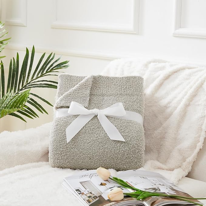 Super Soft Knit Throw Blanket Twin Size Light Grey-Lightweight Plush Fuzzy Fluffy Warm Cozy Blankets and Throws for Sofa Bed All Season Use, 60x80 inches