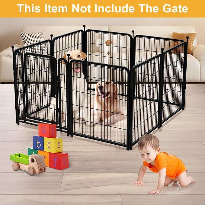 Getlay Doorless Dog Playpen 56inch 10 Panels, Dog Fence Outdoor for Yard, Garden Fence for Medium/Large Pets. Black Dog Pens Total22.1 Ft(L)