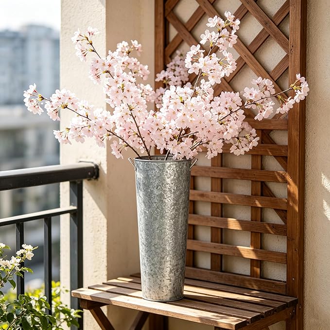 Hosley Galvanized French Bucket Vase with Handles 6" Dia x 15" H- Perfect for Weddings, Parties, Country Picnics, Floral Arrangements, Tableware Storage, or Candle Gardens - Rustic Farmhouse Décor