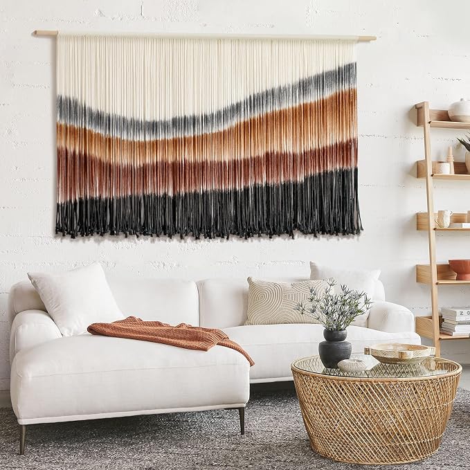 Macrame Wall Hanging Boho Wall Decor Large-Scale Tie-Dye Tapestry 57"W*35"L | Handmade Yarn Art, Fiber Wall Hanging, Large Wall Decor, Boho Style, for Living Room Bedroom Decor, Bohemian Home