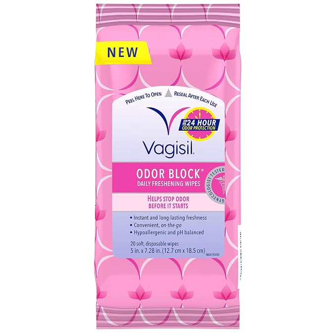 Vagisil Feminine Wash for Intimate Area Hygiene, pH Balance, Gynecologist Tested, Hypoallergenic, 12 oz, (Pack of 3) & Odor Block Daily Freshening Wipes for Feminine Hygiene in Resealable Pouch