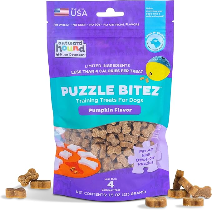 Outward Hound Nina Ottosson Puzzle Bitez Dog Treats, Pumpkin, 7.5 oz | USA Made, Healthy Bite-Sized Treats for Training Reward & Interactive Puzzle Toys, No Artificial Additives, Dogs & Puppies