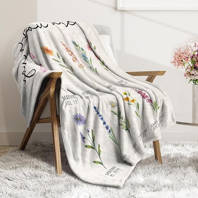 Christian Birthday Gifts for Women, Flowers Christian Blanket | Inspirational, Religious Gifts for Women, Sister, Friend, Daughter, Mom, Baptism Gift, Soft Throw Blankets 60" x 80"