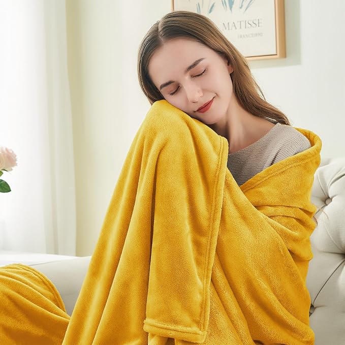 BEDELITE Fleece Blanket Soft Plush Queen Size Bed Blanket Yellow 90"x90" | Ultra Soft Fleece, Plush Microfiber, Lightweight Warmth, All Season Comfort, Fade Resistant, Machine Washable,Perfect for Bed