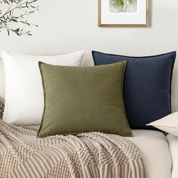 Foindtower Pack of 2, Decorative Linen Solid Throw Pillow Covers Soft Accent Lumbar Cushion Case Boho Farmhouse Pillowcase for Couch Sofa Bedroom Living Room Home Decor 12 x 20 Inch Navy Blue
