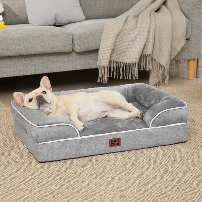 EHEYCIGA Orthopedic Dog Bed Medium Size Dog, Waterproof Washable Pet Beds | Non-Slip Bottom and Egg-Crate Memory Foam Dog Couch Bed with Washable Removable Cover, Grey