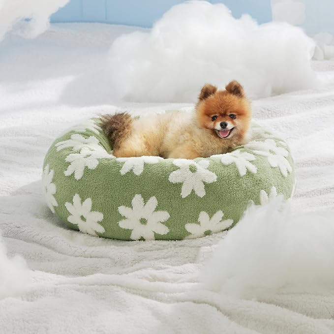 LE SURE Shown on TV Jacquard Donut Cute Small Dog Beds,Green 27x27x8in | Orthopedic Calming Cat Sofa Indoor,Original Design Pattern,Washable Cover,Home Decor as Gift for Pet,Anti Slip Bottom