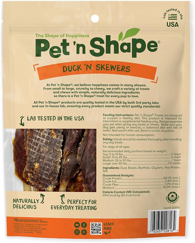 Pet 'n Shape Chik 'n Skewers – Natural Duck Wrapped Rawhide Chew Dog Treats - 1 Pound