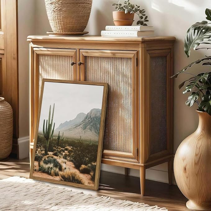 Framed Desert Landscape Wall Art Set of 3, Vintage Southwestern Cactus Wall Decor Paintings, Mexican Mountain Botanical Pictures Canvas Prints for Living Room Bedroom Bathroom Office 16x24 inch