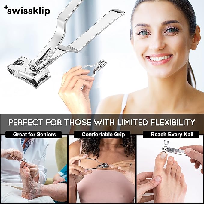 Swissker by Swissklip Nail Clippers for Men & Women I Finger Nail Clippers for Adult with 360 Degree Rotating Head I Fingernail Clippers for Women I Surgical-Grade Stainless Steel Material (3 Pack)