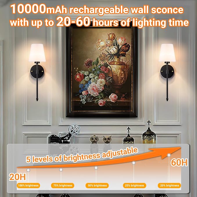 Nekhung Battery Operated Wall Sconce, Peel and Stick Sconces Set of 2 | Wireless Adhesive Stick On Wall Sconce, 10000mAh Rechargeable RGB Bulb with Remote, No Drill Wall Light for Bedroom Decor