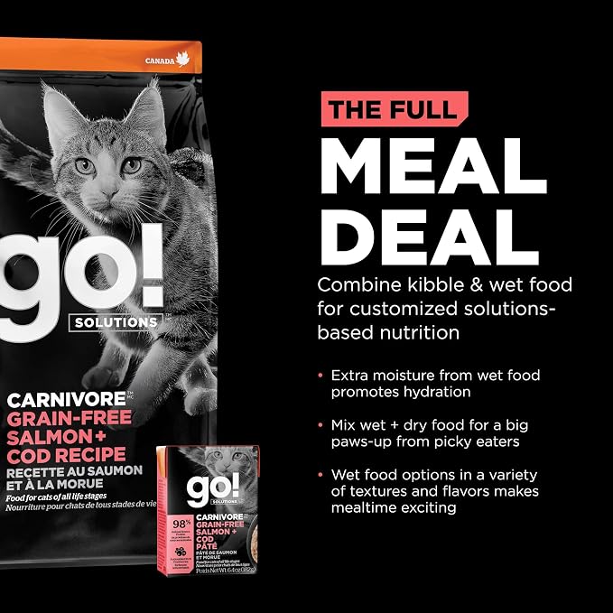 Go! Solutions Carnivore, Grain-Free, Protein Rich Wet Cat Food, Salmon and Cod Pâté, 6.4 oz (Pack of 6)