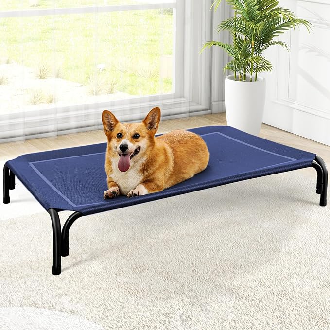 Czpalo Outdoor Elevated Dog Bed for Medium Sized Dogs, No-Tool Assembly. | Raised design promotes airflow. Tool-free assembly, easy-to-clean mesh, portable, with anti-skid feet. Indoor/outdoor use.