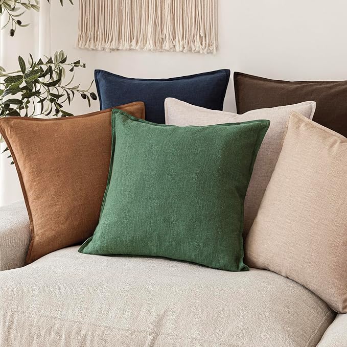 Foindtower Set of 2, Decorative Linen Solid Throw Pillow Covers Soft Accent Euro Cushion Case Farmhouse Neutral Pillowcase for Chair Couch Sofa Bedroom Living Room Home Decor 20 x 20 Inch Pine Green